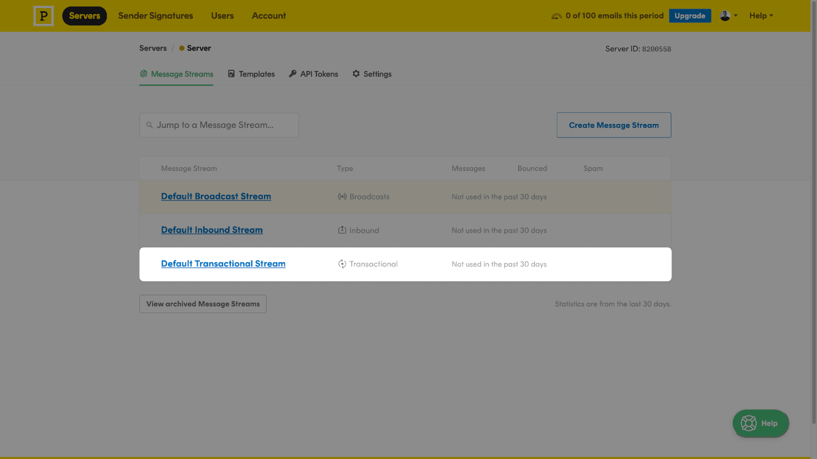 Default transactional stream
